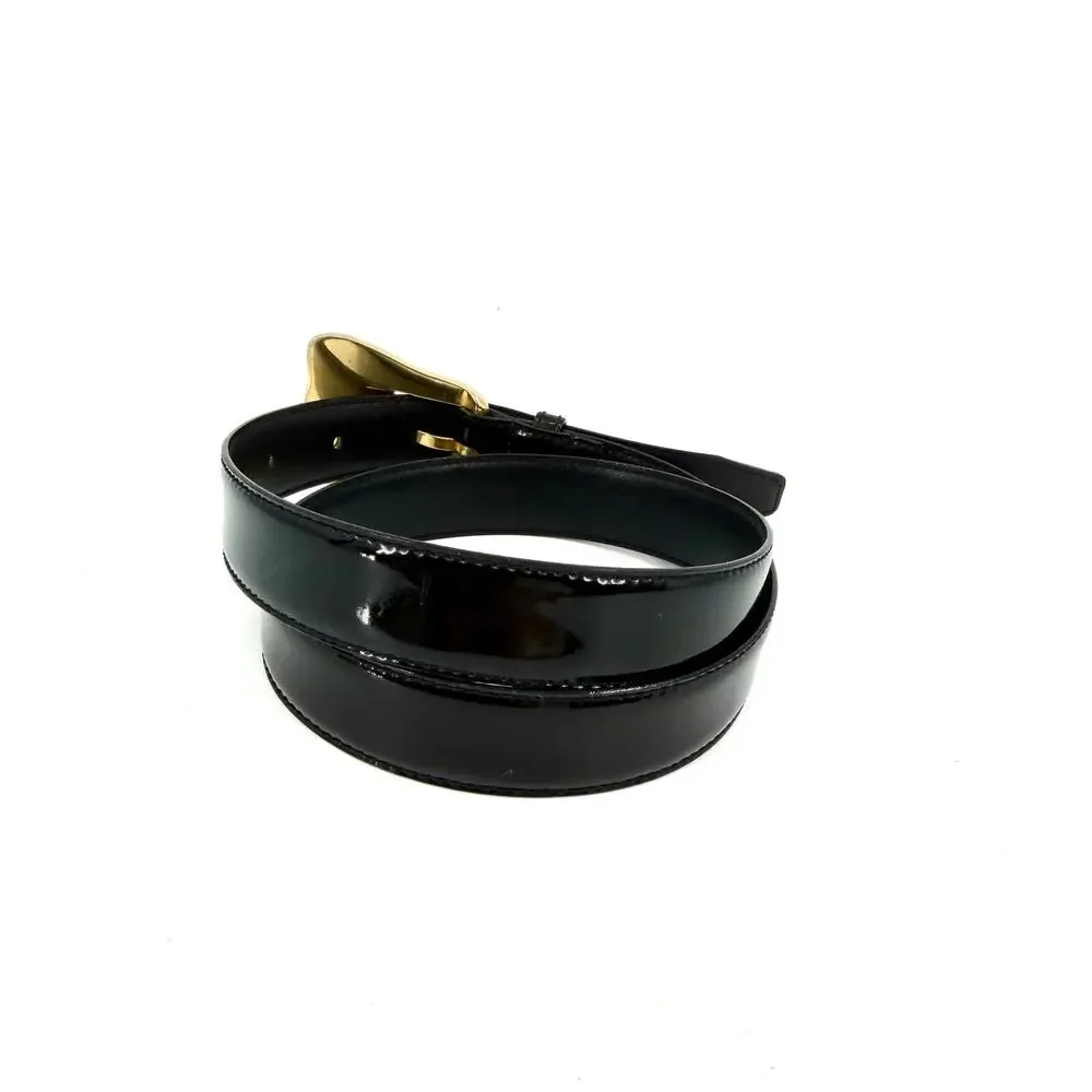 Vintage 90s Magid Black Patent Leather Statement Buckle Belt